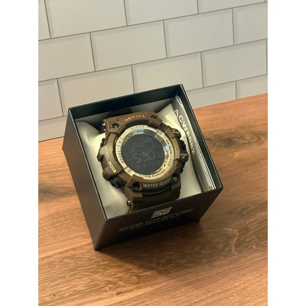 Activa Digital Essentials Unisex Watch 50mm Brown Tone Case Brown Band New